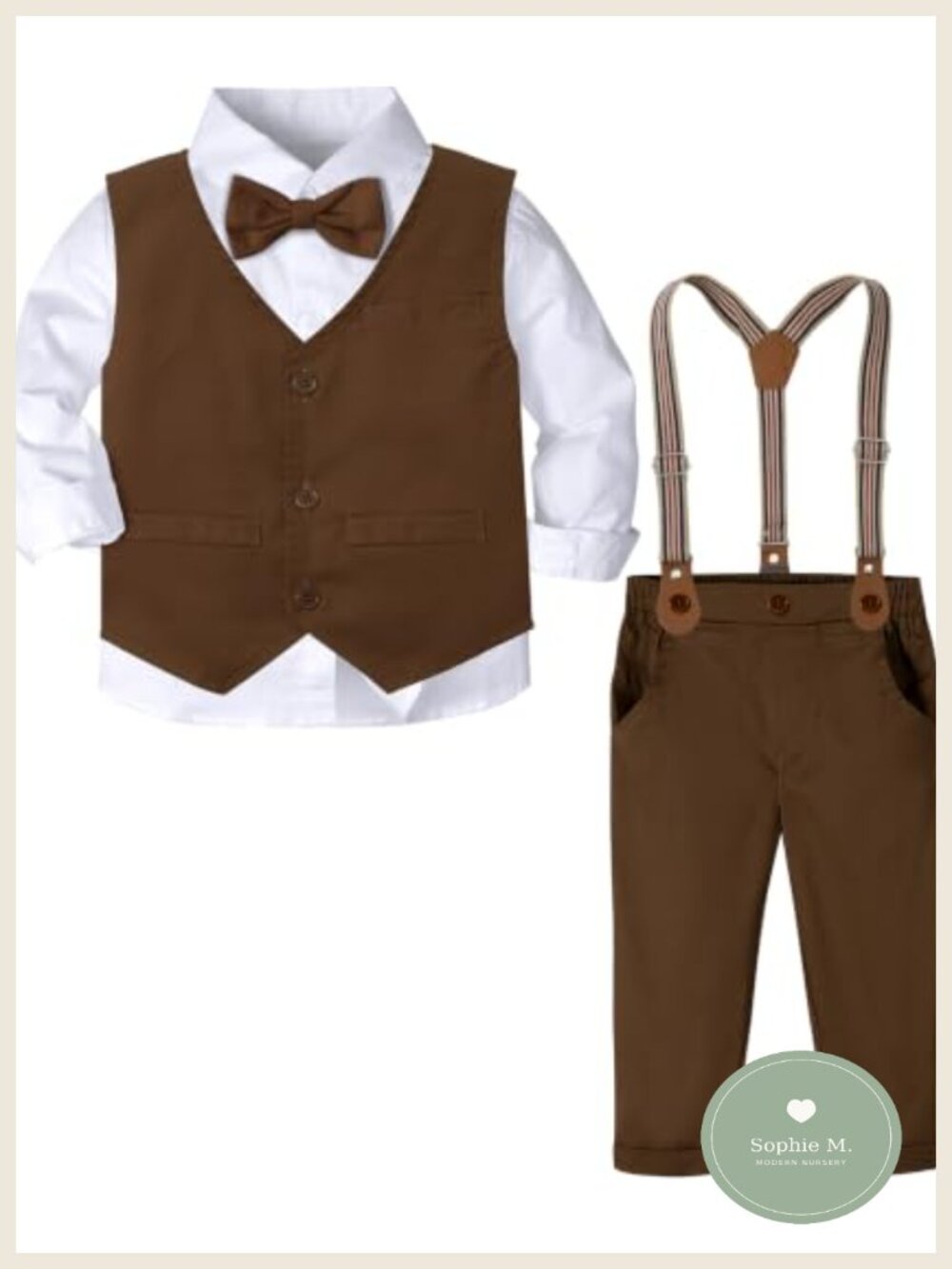 Toddler Boys Formal Suit Set - Cotton Blend Long Sleeve Dress Outfit